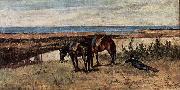 Soldat mit zwei Pferden am Ufer des Meeres, Giovanni Fattori